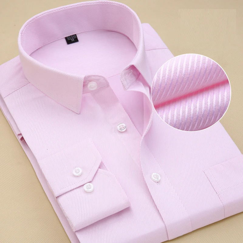 8XL Plus Size Mens Top Quality Dress Shirts Long Sleeve Slim Fit Solid Striped Business Formal White Shirt Male Social Clothing 260208
