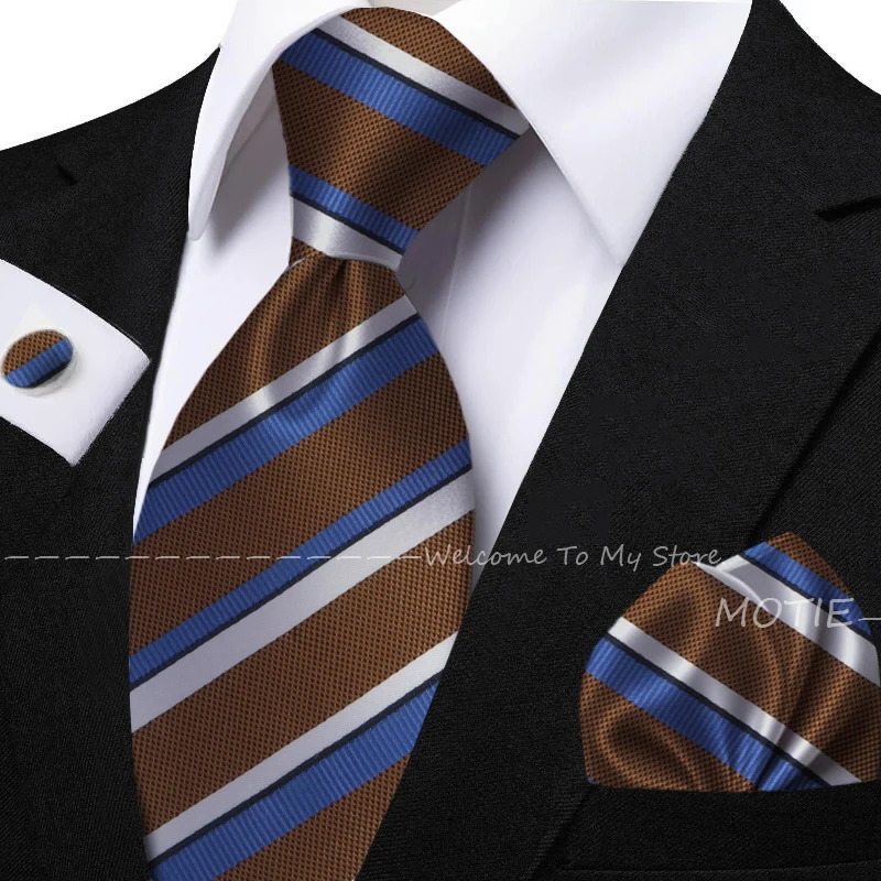 Classic Striped Jacquard Tie Set Include Purple Polyester Pocket Square As Daily Wear Party Wedding Stylish Accessories Gift 260208