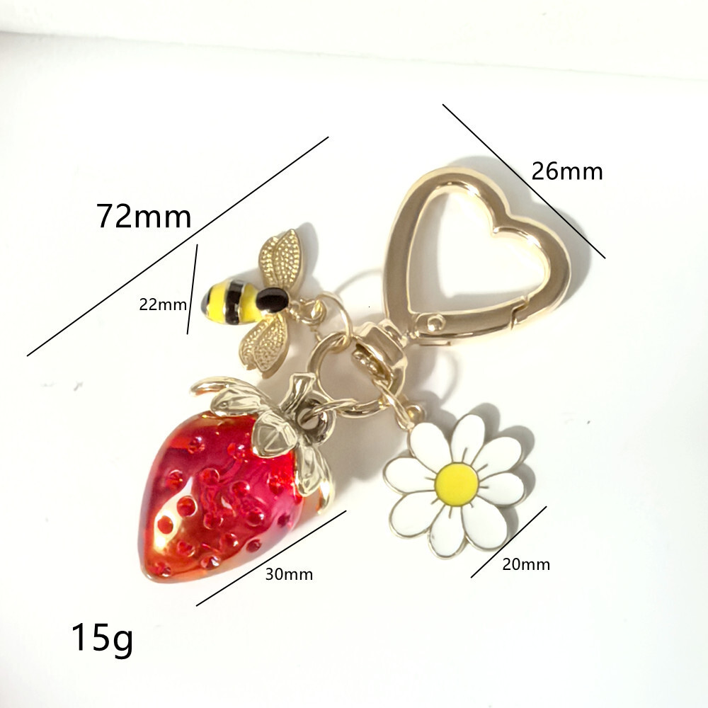 Y2K Purse Accessory Hot Sale Sweet Resin Imitation Strawberry Bee Pendant Heart-Shaped Keychain Flower Bag Accessories Pendant
