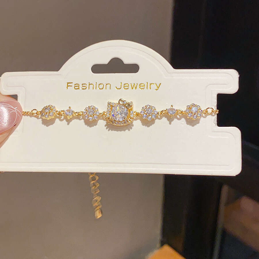 18K Real Gold Plated Zircon KT Cat Bracelet Light Luxury High-end Feel Vintage Fashion Elegant Versatile Women's Jewelry