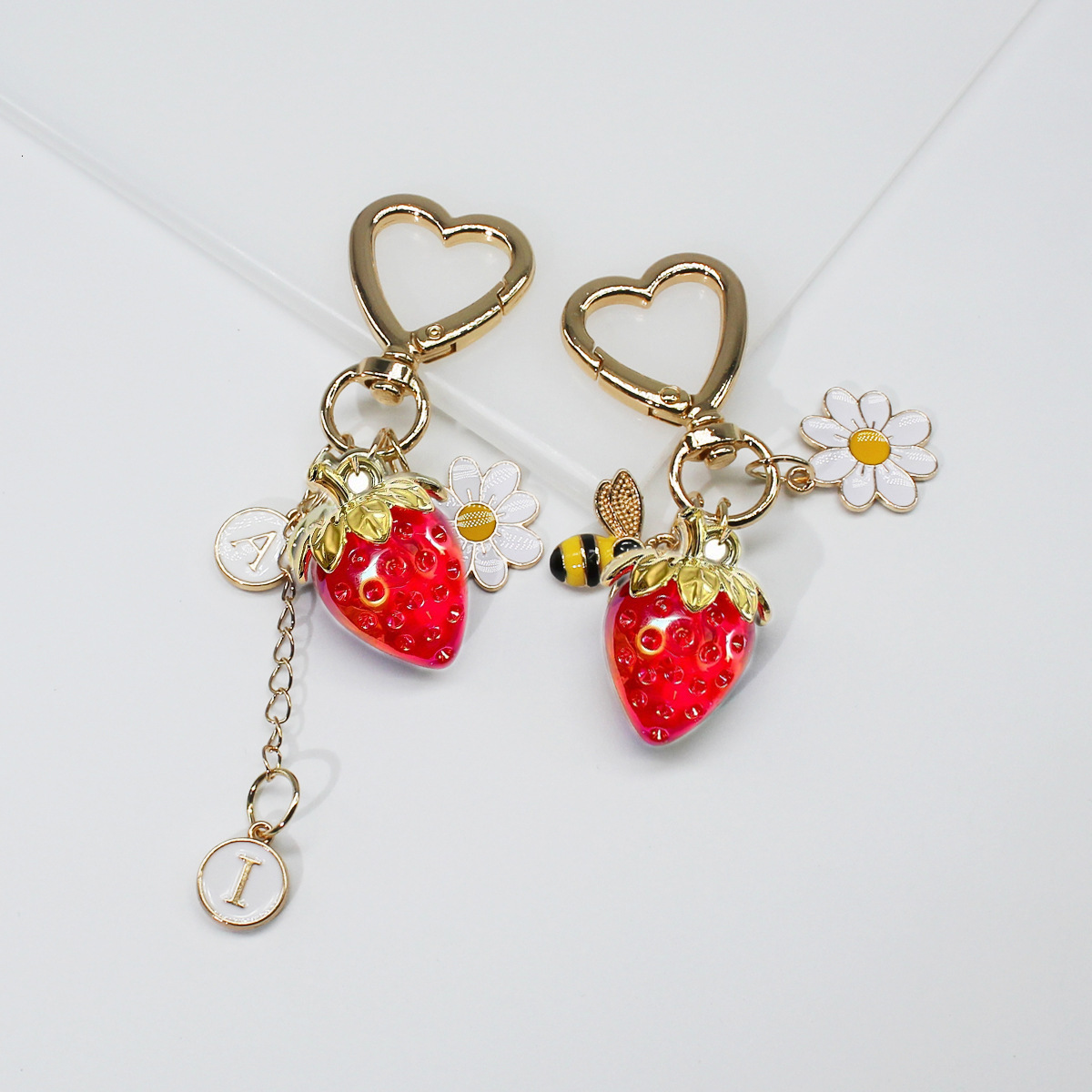 Bag Charm Key Chain Cute Bee Strawberry Heart Keychain Cross-Border Female Student Bag Pendant Keychain