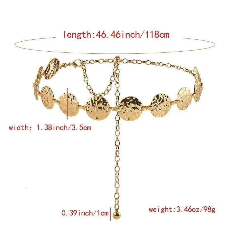 Womens Elegant Ladies Metal Thin Gold Round Irregular Body Chain Sexy Accessory Dress belt Waist Accessories Fashion X260209
