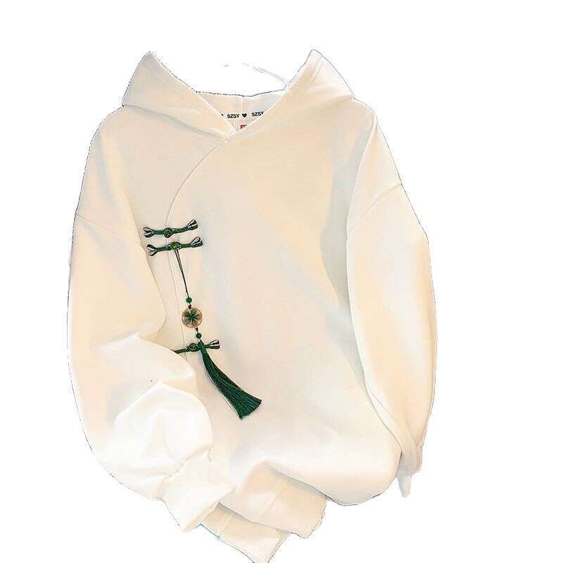 Autumn Winter New Style Cotton Fleece Hoodie Women's Clothing Plus Size Hooded Sweatshirt With Printed Embroidery And Chinese Knot