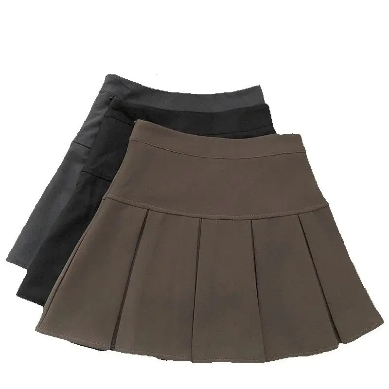 Vintage Brown Pleated Skirt Women Spring Summer Korean Style Y2K High Waisted Aline Mini Skirts Preppy Girls Causal 260126