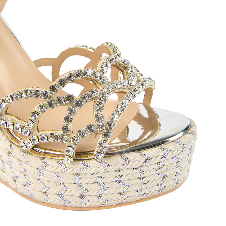 Chengdu Artisan Roman Gladiator Sandals Striking 14cm Platform Wedge with Crystals and Ankle Strap Nude