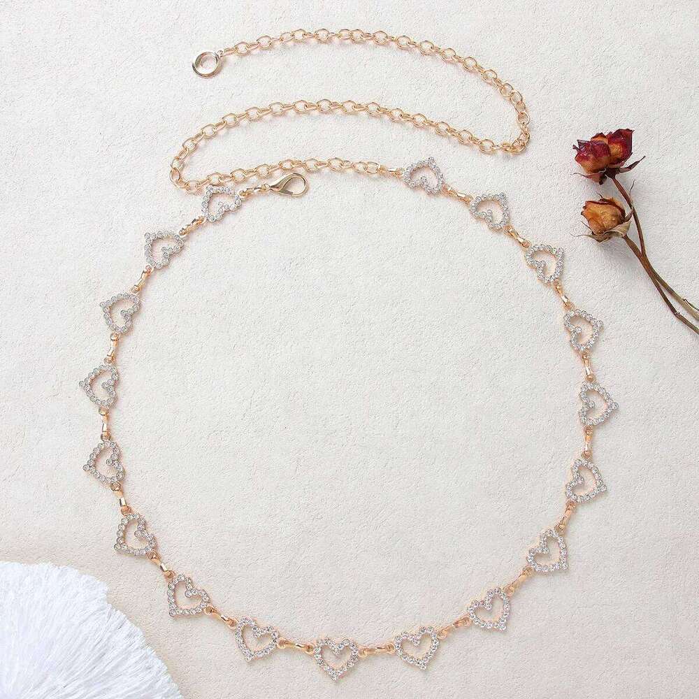 A piece of fashionable single-layer heart-shaped rhinestone waist chain street photography women's body vhains jewelry X260209