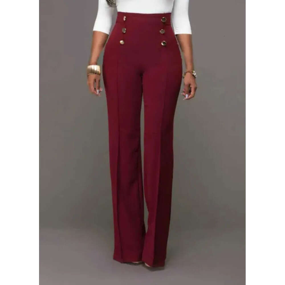 Women's Pants Autumn Trousers Casual High Waist Straight Leg Stretchy Bootcut Dress Button Front Business Slacks H260209