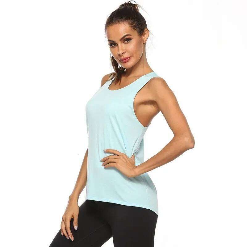 STOUREG Sleeveless Racer Workout Tops for Quick Dry Tank Women Fitness Crop Top Yoga Shirts 26Y0209