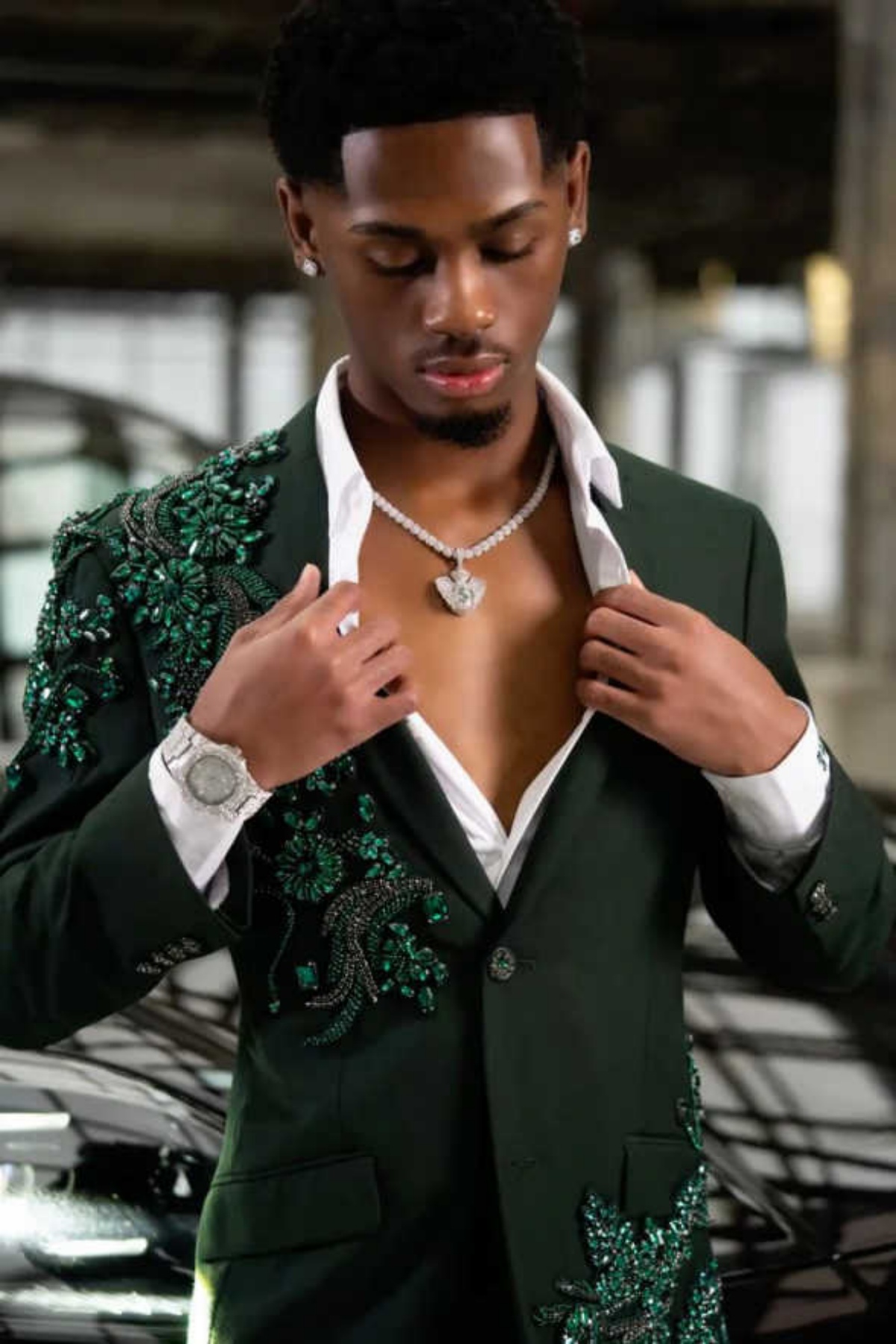 Glitter Men Suits 2 Pieces Slim Fit Jacket Pant Applique Beaded Diamond Tuxedo Wedding Party Costume Homme Customized