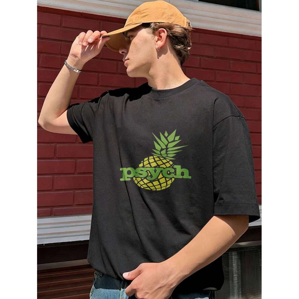 Men's Pineapple 'psych' Graphic Printed Cotton Short Sleeve Summer Casual Regular Fit Streetwear T Shirt for Men X260209