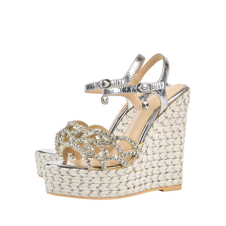 Chengdu Artisan Roman Gladiator Sandals Striking 14cm Platform Wedge with Crystals and Ankle Strap Nude
