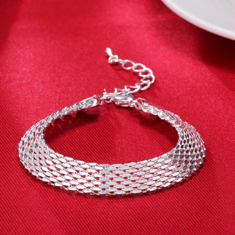 925 Sterling Silver Bracelets For Women Exquisite Fashion Weaving Chain Wedding Party Christmas Gifts Jewelry 260128
