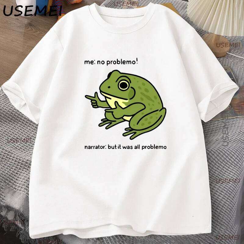 Funny Frog Me No Problemo Tshirt Graphic Tees Casual Round Neck Cotton Short Sleeve T-shirt Men's Designer Clothing Streetwear X260209