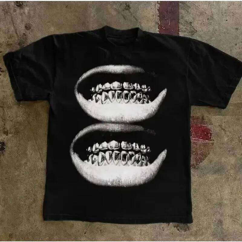 Vintage Hip-hop Print Y2K Men's Seasonal New Item Suitable for Both Men and Women Casual T-shirt X260209