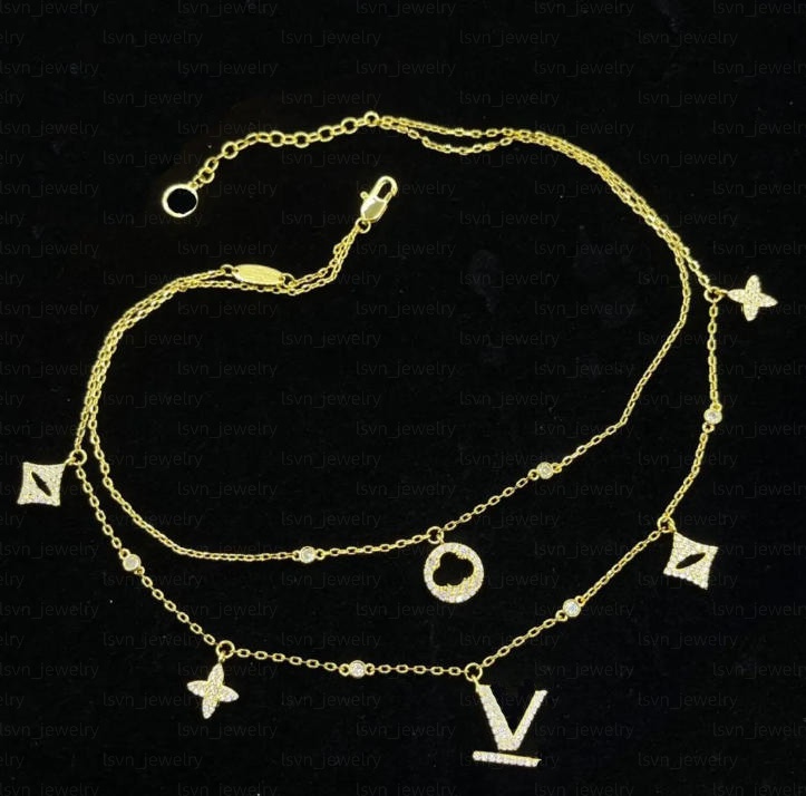 Fashionable double-layer pendant layered necklace for women's jewelry designer necklace high-quality electroplated 18k gold wedding and birthday gifts