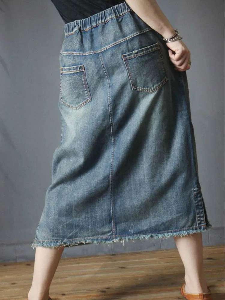 Amax luluE Korean n Summer Clothes Womens y Vintage Loose Denim Skirts Ladies Casual Floral Embroidery Streetwear 260126