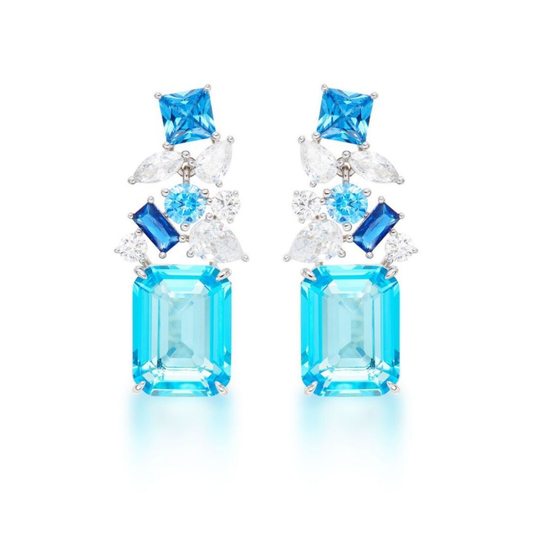 Earrings New Trade Blue Square With Gold-Plated Large Diamond Earrings, Style, Luxurious Texture Earrings, Women's Earrings