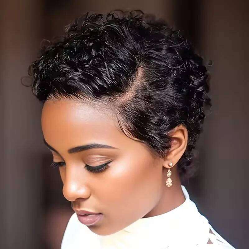 Short Bob Pixie Cut Curly Human For Women Black Color 13X6x1 T Part Lace Closure Deep Wave Lace Wig Preplucked Hair VMS