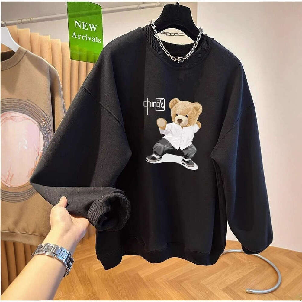 New Chinese Style Bear Sweatshirt Autumn Winter Casual Versatile Fashion Women's Simple Stylish Long Sleeve Top High-End Couple Outfit