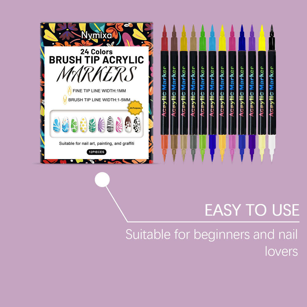 Nymixa Double-Headed Graffiti Pen Set Quick-Drying Colorful Easy-to-Use Nail Art Tool for Beginners