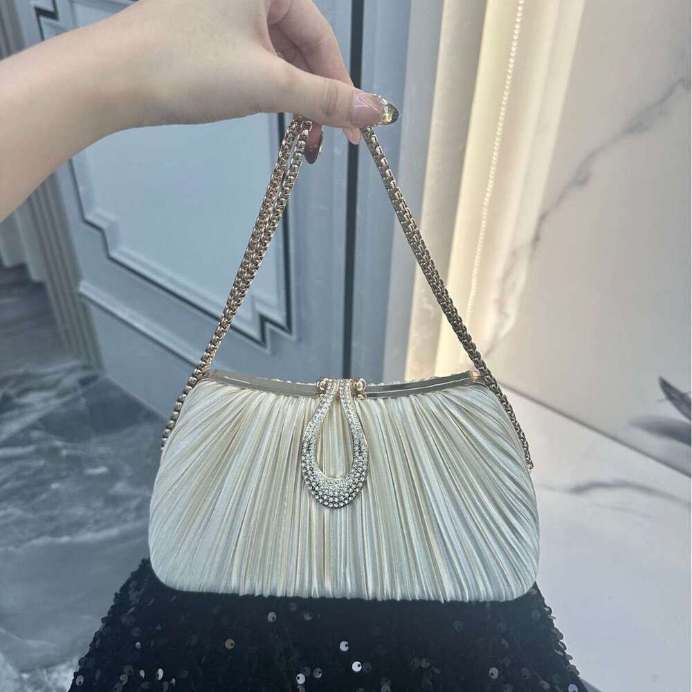 European And American Style Pleated Elegant Cheongsam Banquet Bride Simple Versatile Trendy Evening Bag Solid Color Handbag