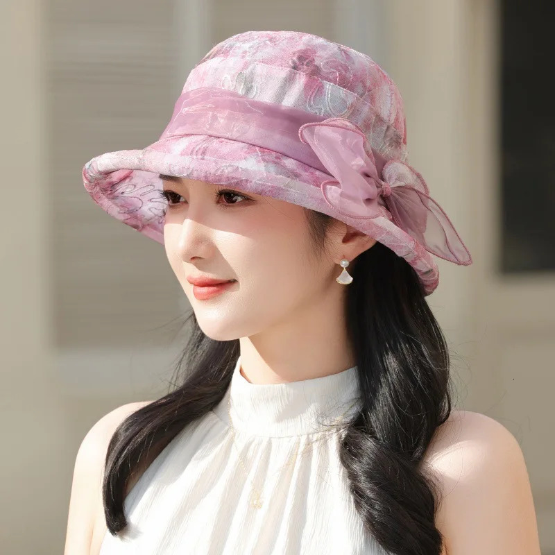Bucket Hat Women Flower Bow Summer Hats For Women Casual Sunscreen Breathable Sun Hat Ladies Sunhat 260208
