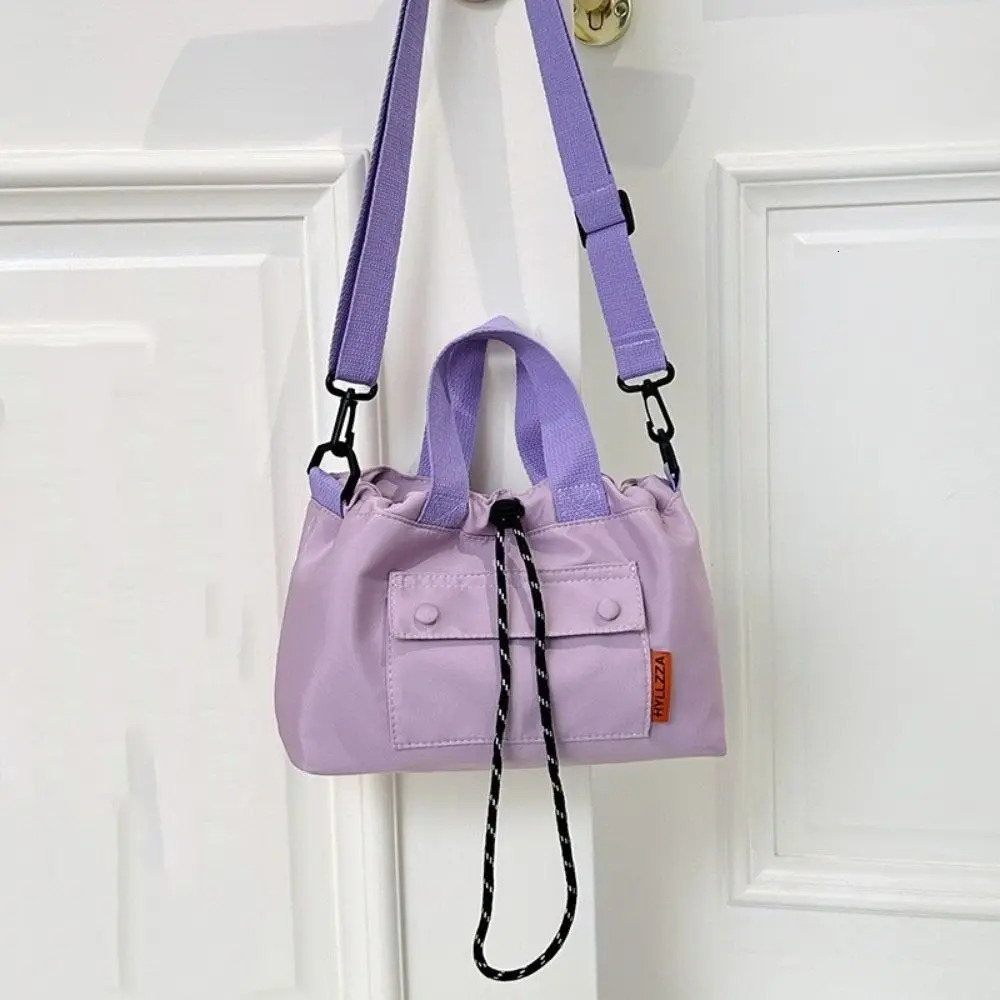 Cloth Nylon Crossbody Bag Large Capacity Contrast Color Shoulder Pouch Lightweight Adjustable Straps Drawstring Bucket 260208