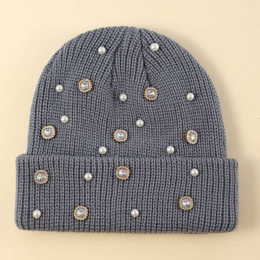 Cross-border autumn new large head circumference for men and women with rhinestones, woolen hat, winter knitted hat