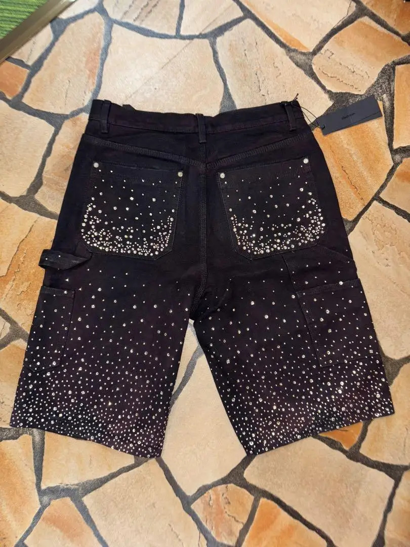 Vintage 2000s Y2k Rhinestone Sequin Denim Shorts Streetwear Mens Jeans Hip Hop Baggy Denim Gym Shorts Casual Shorts 260208