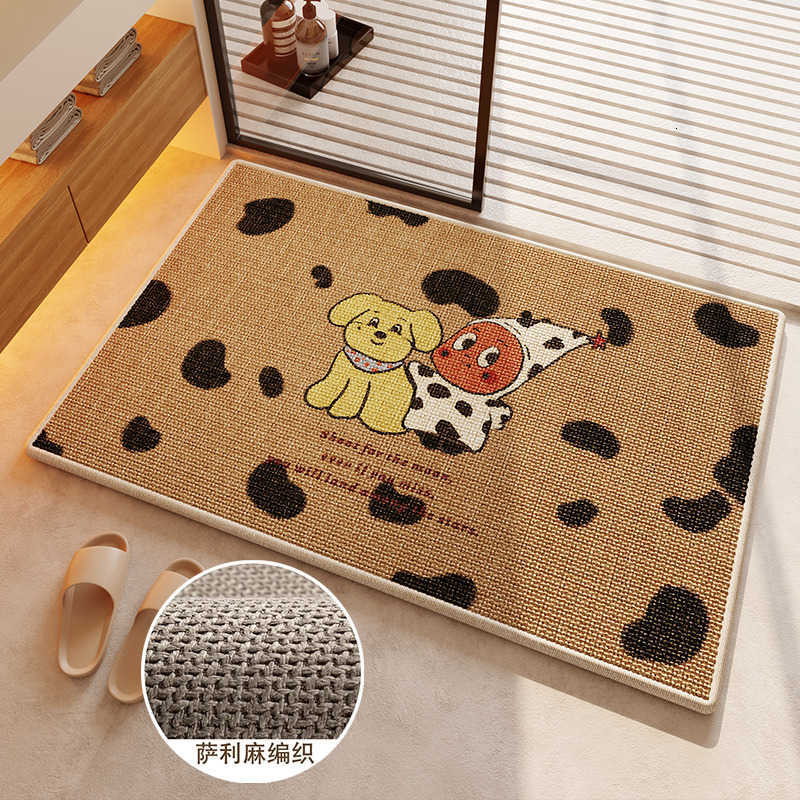 Cartoon Bathroom Mat Linen Water Absorption Quick Drying Foot Mat Bathroom Door Splash Water Foot Mat Toilet Anti Slip Mat S260207