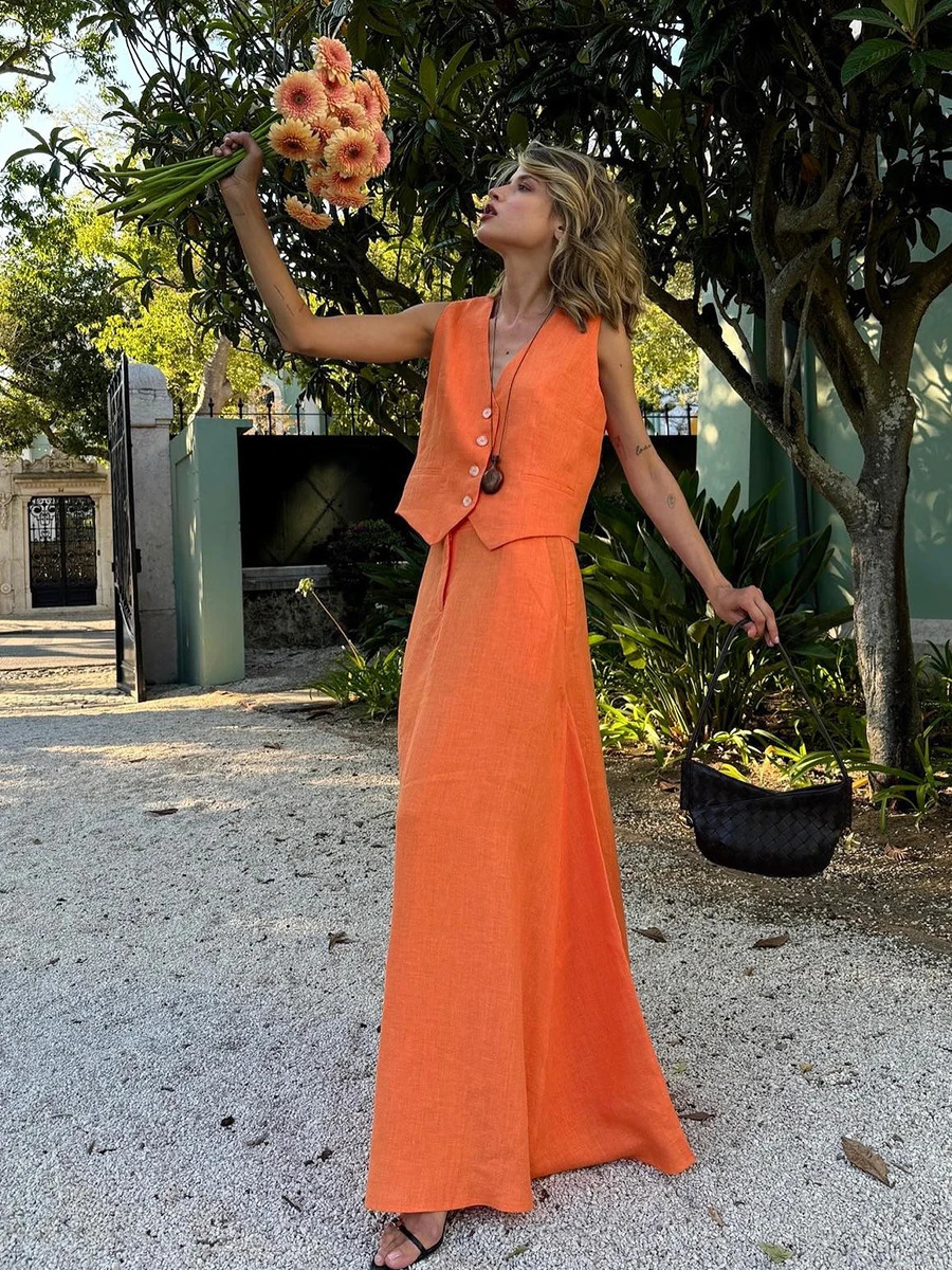 Bronladies Womems Chic Vest Skirt Suit 2-Piece Set Summer Female Sleeveless Top Fashionable Office Ladies Loose Outfits 260208