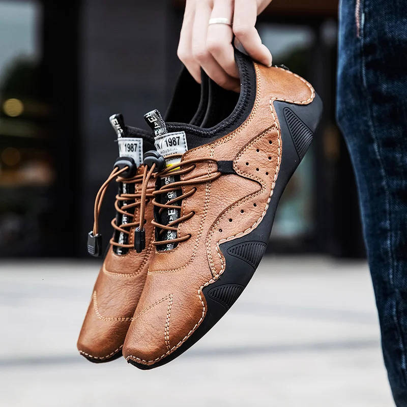 2023 Leather Casual Shoes Men Sneakers Flat Comfortable Handmade Fashion Loafers High Quality Footwear 260126