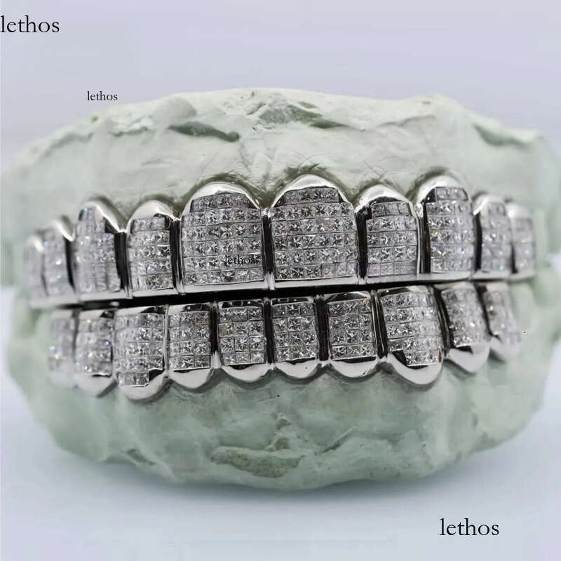 Pass Dia Tester Princess Cut Custom Moissanite Grillz Hiphop Jewelry Sier Gold Iced Out Dental Grills for Teeth 1c