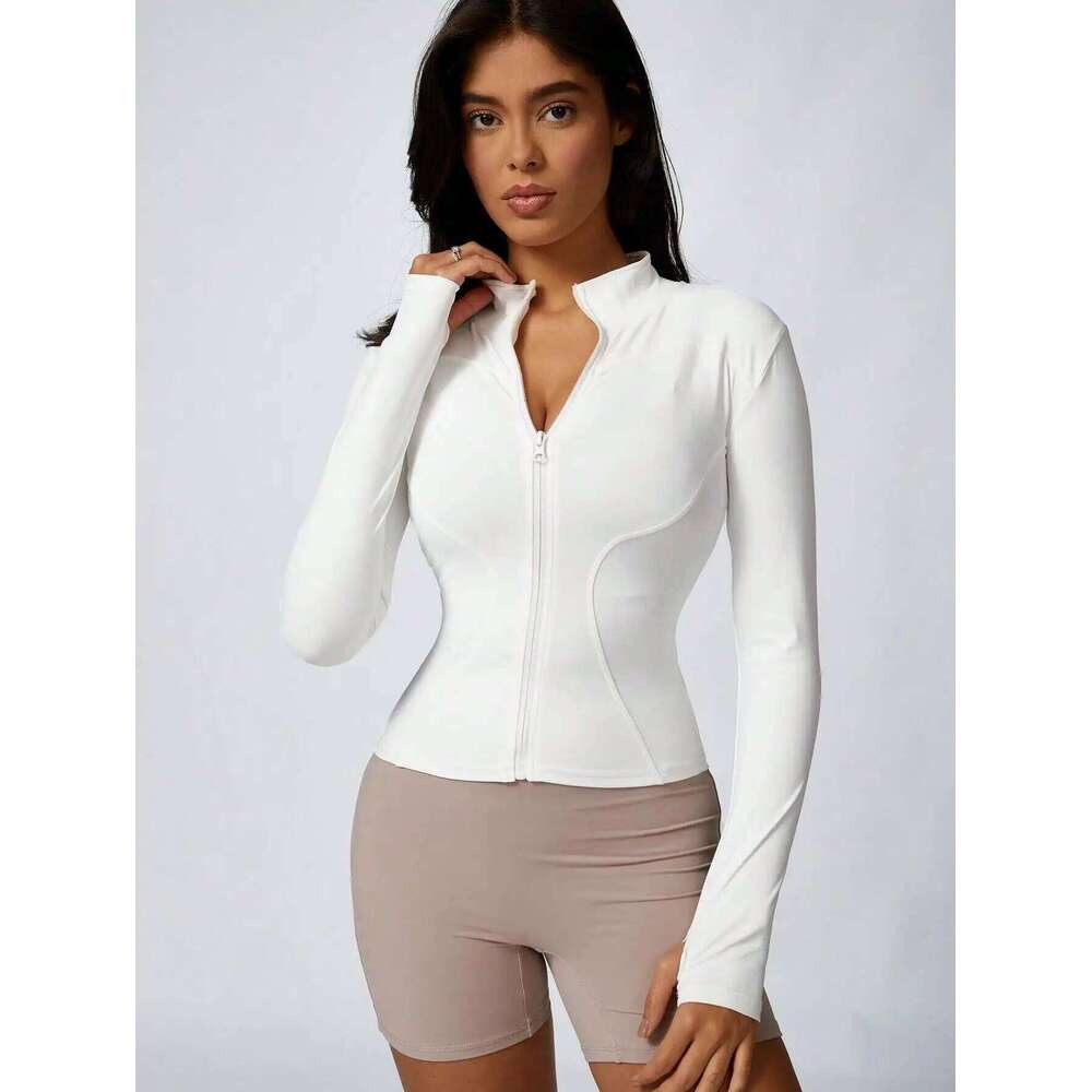 Women's Solid Color Zipper Turtleneck , Long-Sleeved Sports Top, Gym Wear, Ladies' Sportswear for Indoor and Outdoo 26Y0209