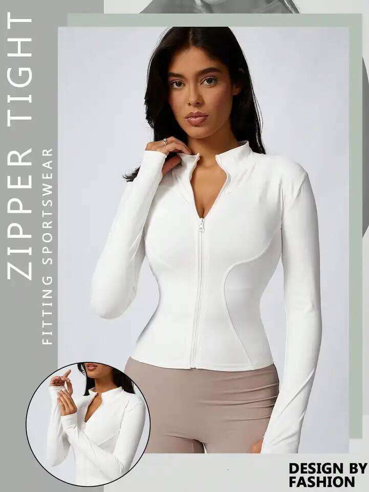 Women's Solid Color Zipper Turtleneck , Long-Sleeved Sports Top, Gym Wear, Ladies' Sportswear for Indoor and Outdoo 26Y0209
