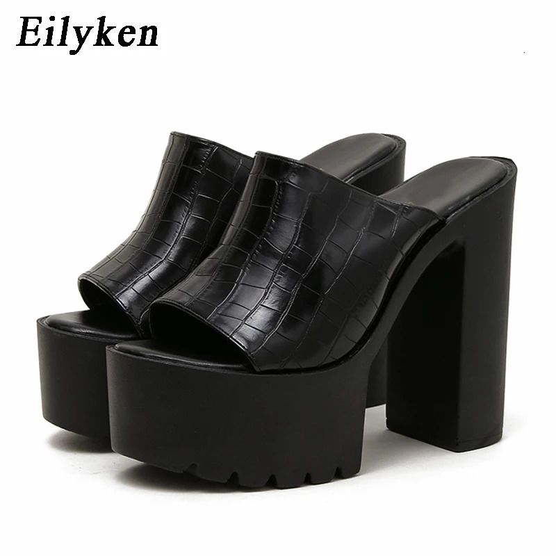Eilyken Open Toe Women Slippers Fashion Platform Concise Gladiator Party Shoes Female Square High Heels Sandals 260208