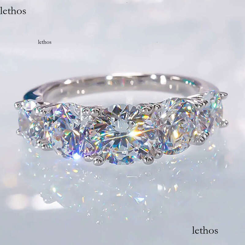 5 Stones 3.6cttw Full Moissanite Rings for Women S Sterling Sier Row Ring Plate Sparkling Dia Wedding Bands Jewelry 36