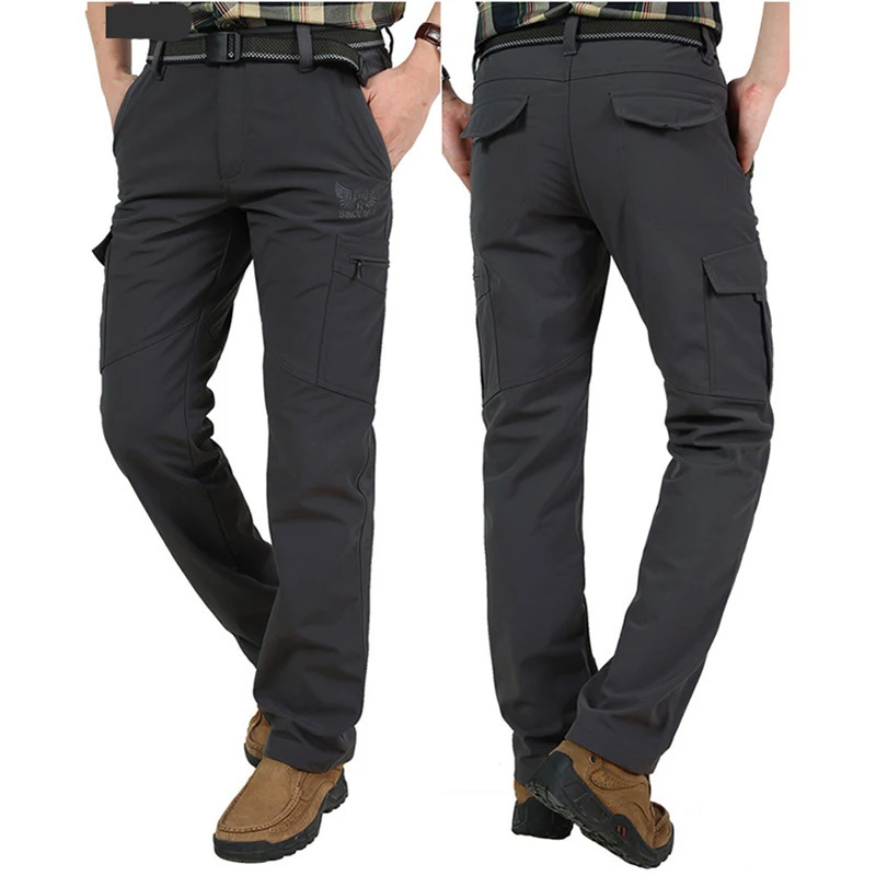 Outdoor Work Tactical Pants Men Winter Casual Cargo Trousers Waterproof Fleece-lined Pant Elastic Hiking Traveling Workwear 260208