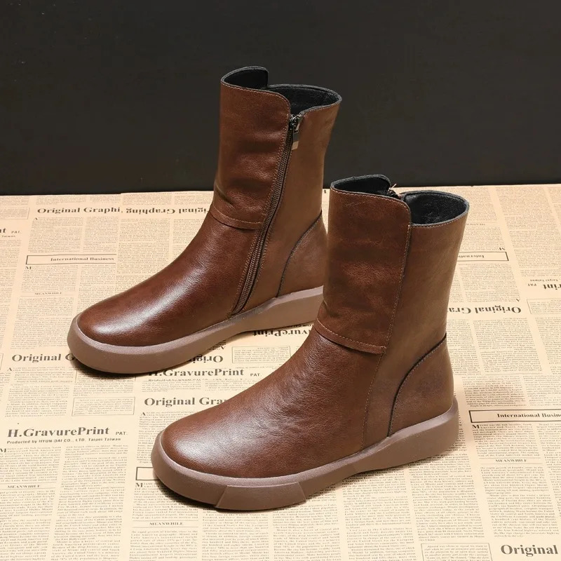 Short boots 2025 womens autumn and winter British style retro Knight with velvet flat bottomed midsole 260208