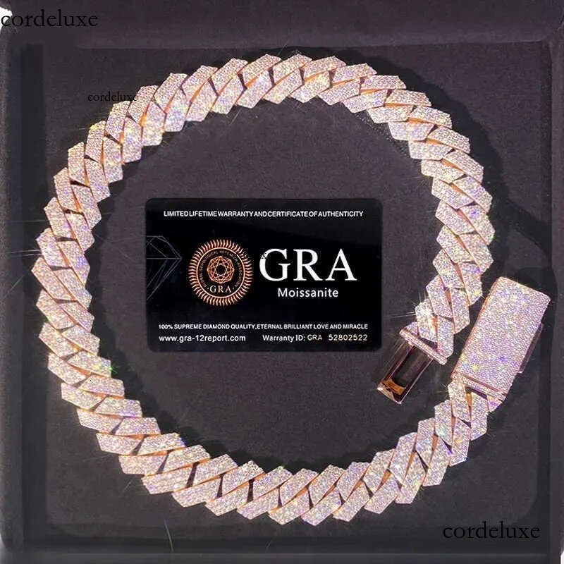 Bracelet Designer Jewelry Cuban k High Quality 3 Rows VVS Moissanite Dia Chain White Rose Gold Plated Hip-hop Chains for Men Necklace 60