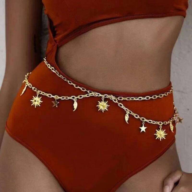 Ethnic Style Waist Accessories Bohemia Versatile Belt Women's Dress High-end Waistband Retro Metal Star Sun Belly Chain X260209