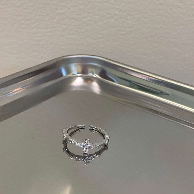 Cross Zircon Open Silver Light Luxury High-end Niche Design Exquisite Plain Band Index Finger Ring for Women