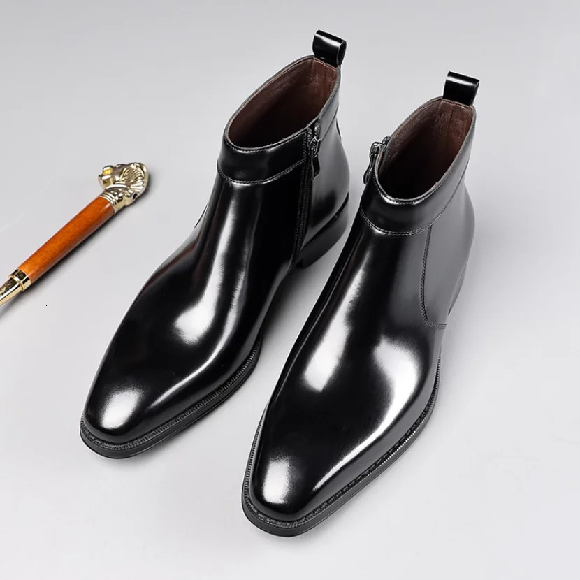 Mens British Style Chelsea Boots with Zipper Short High Leather Shaft for Business Look 260208