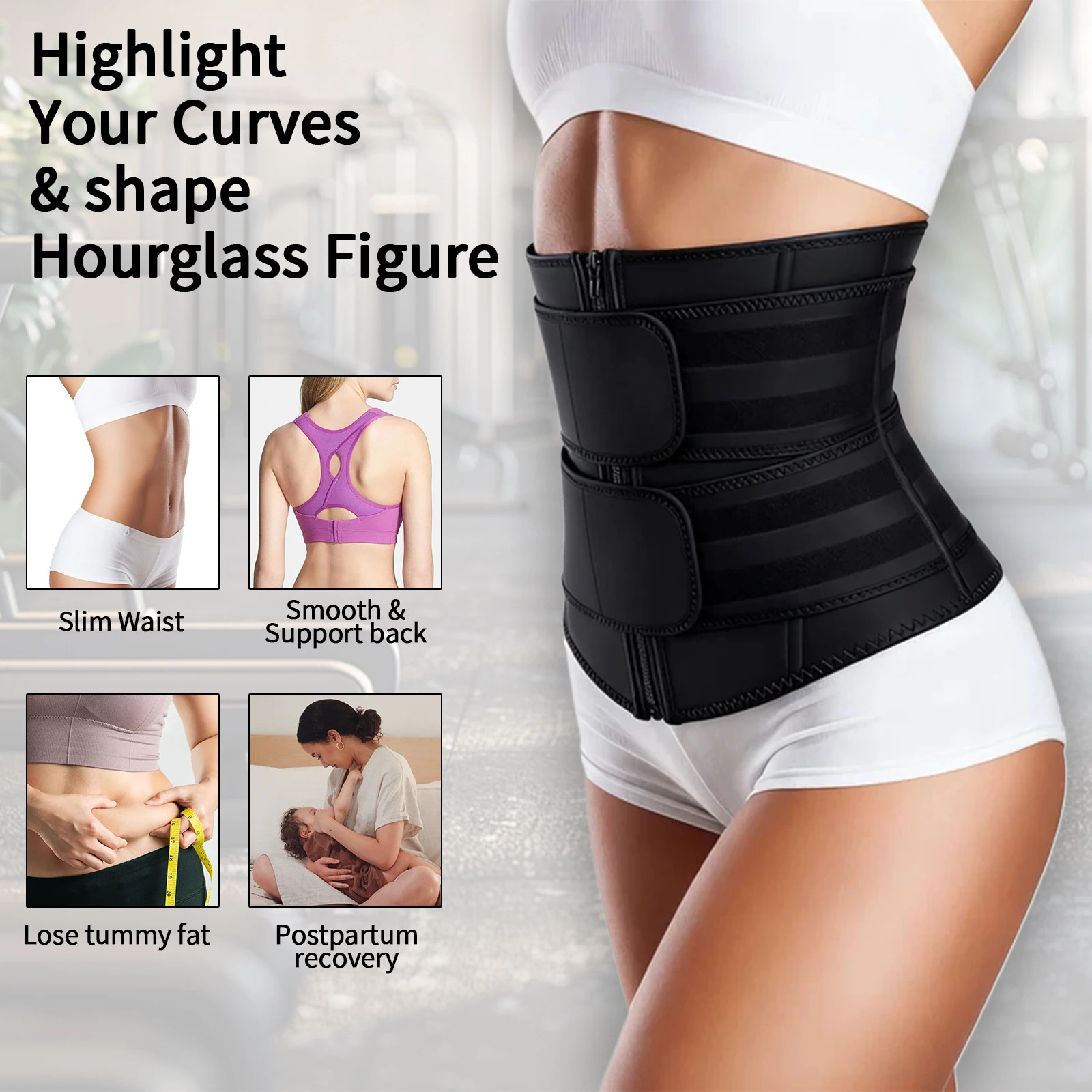 Adjustable Waist Trainer for Women Double Belts Neoprene Corset with Zipper Workout Cincher for Tummy Control Back Support 260207