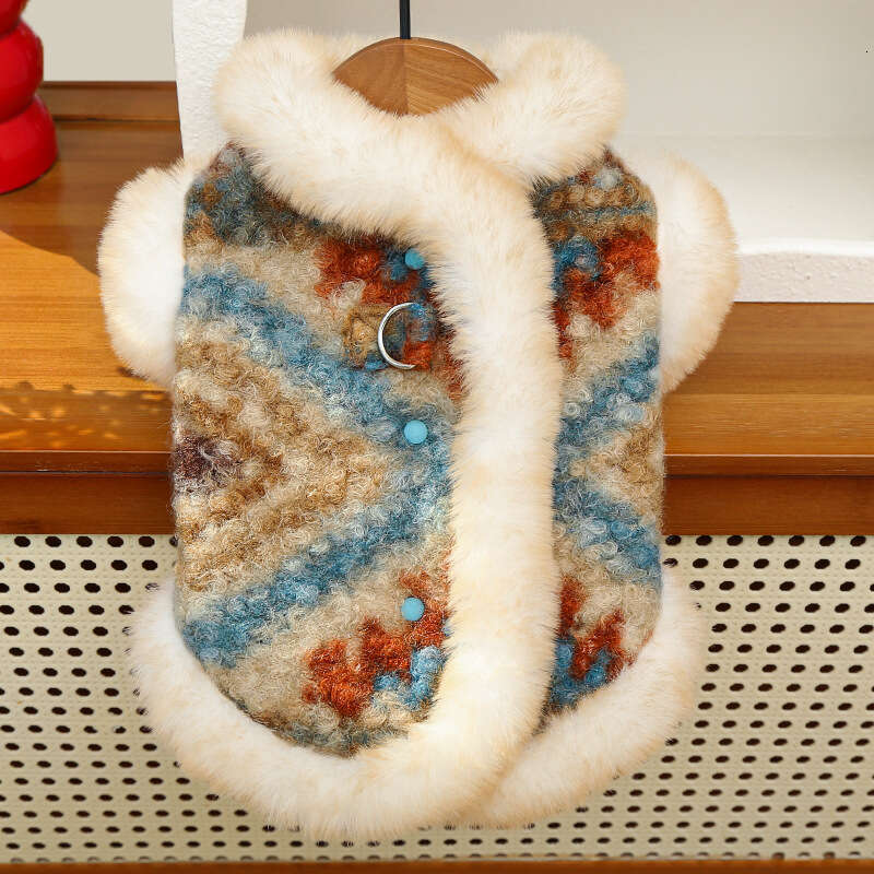 Autumn Winter New Pet Clothes Fair Isle Double Layer Fleece Cardigan Vest Outdoor Supplies Bichon Teddy Dog Coat cat clothes