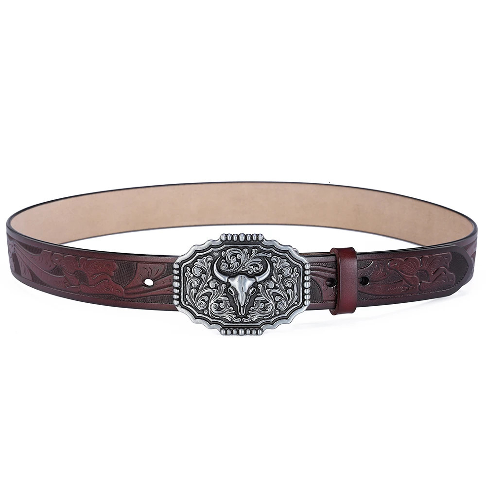 Western Belt Men Genuine Leather Belts for Men Women Cowboy Cowgirl Big Letters Buckle Gold Male Belts Long Black Brown Quality 260124