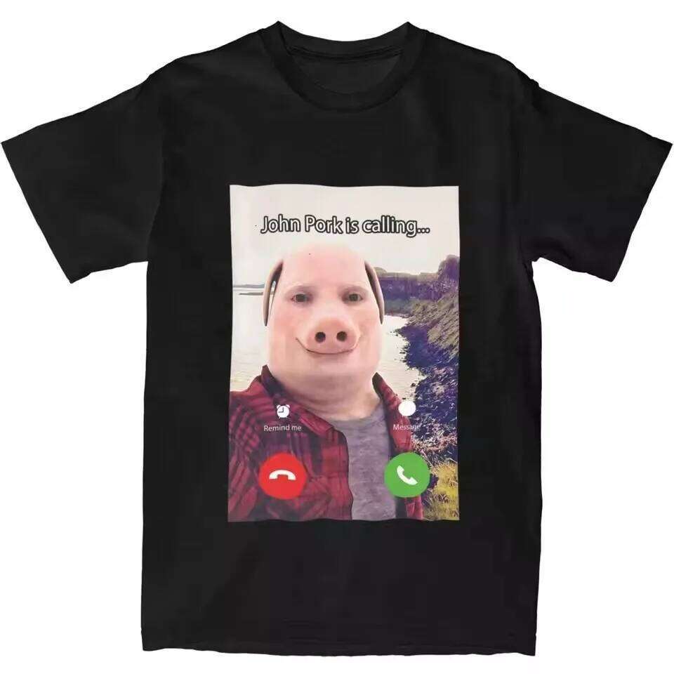 John Pork Is Calling Answer Call Phone T-Shirt Humor Funny Pig Graphic Tee Streetwear High Quality Short Sleeve T Shirt X260209