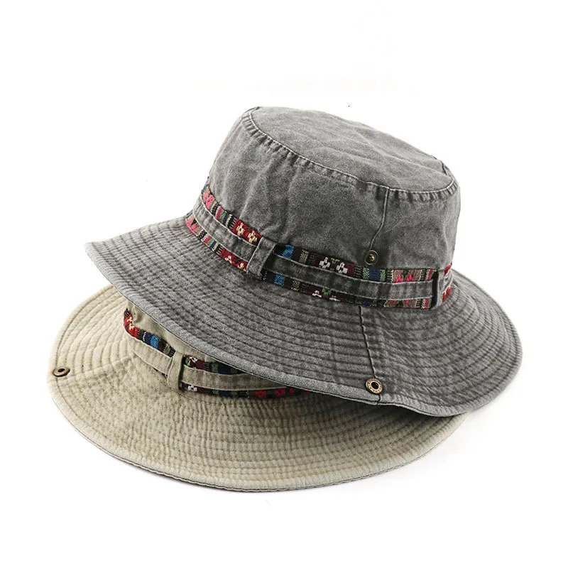 Summer Mens Cotton Bucket Hat UV Protection Sun Caps Multipurpose Outdoor Climbing Fishing Tourism Brim Sun Fisherman Hats 260208