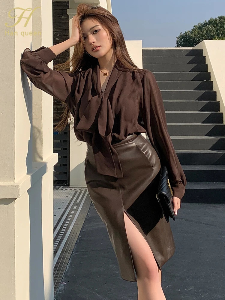 Womens Blouse Vintage Bow Elegant Loose Women Business Shirts Work Casual Tops Chiffon Blouse Arrival Shirt 260122