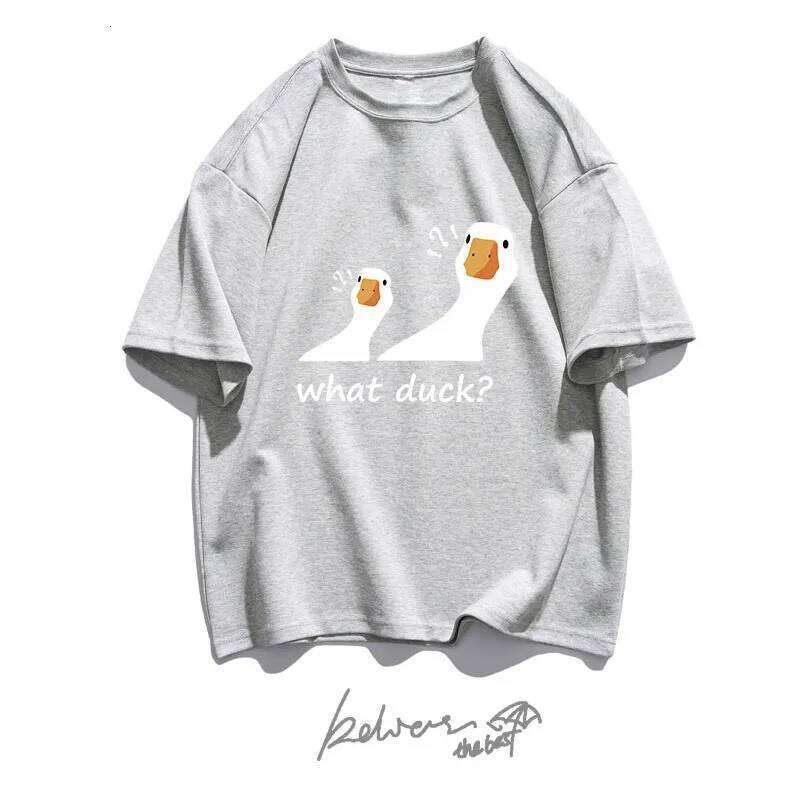 Summer University Duck Loose Short Sleeve Korean Style T-shirt Fashionable Casual Male and Female Universal Cartoon Print X260209